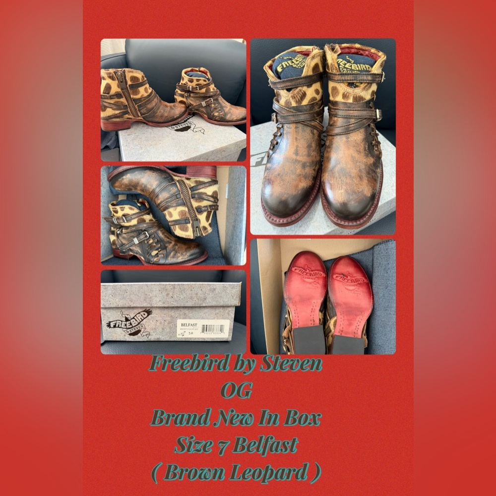 Freebird by Steven Belfast  Brown Distressed Leather Boots with Leopard Accents